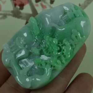 Cert'd Green Natural A Jade jadeite Pendant Carved Landscape 山水